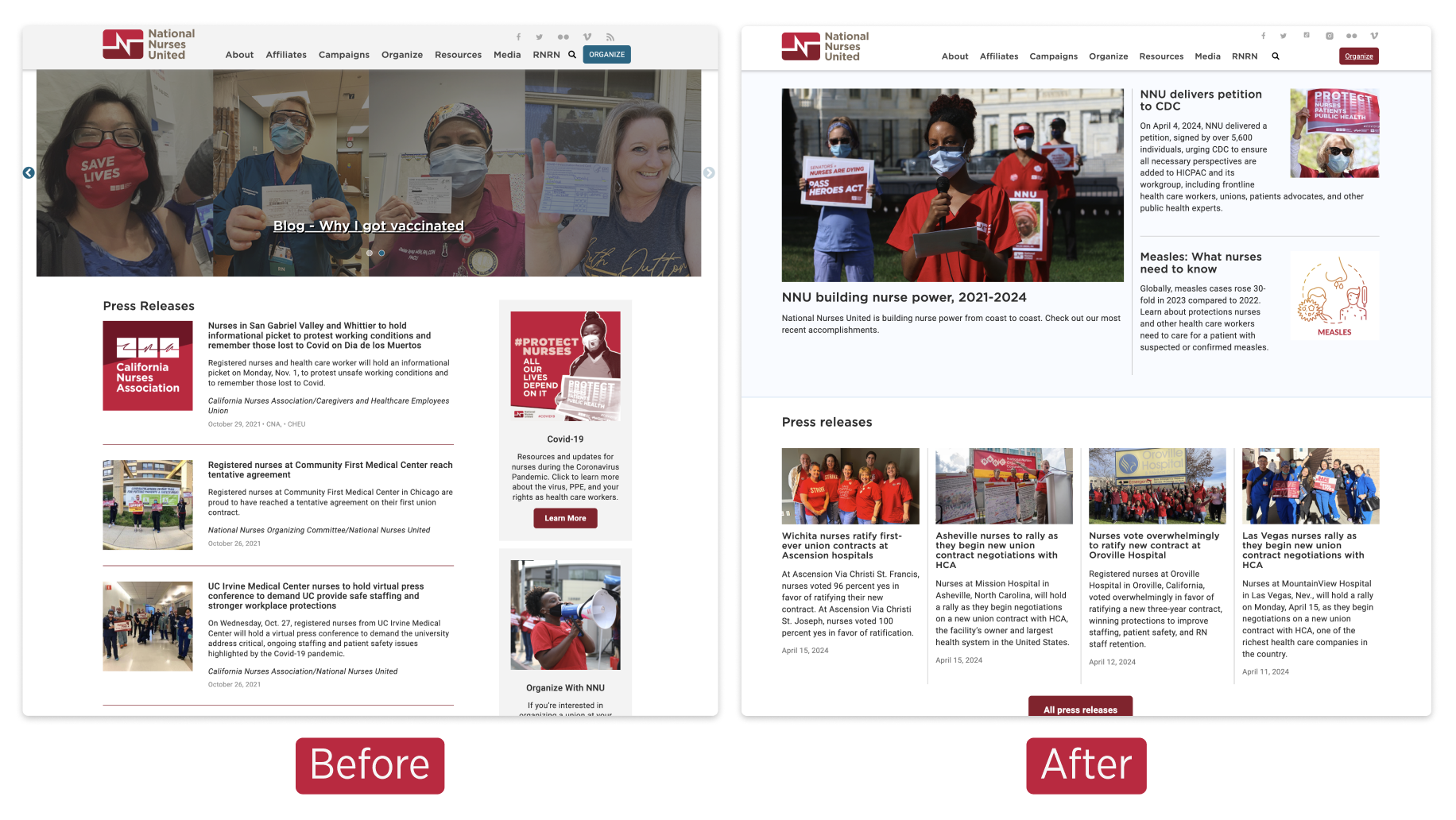 Screenshots of National Nurses Website